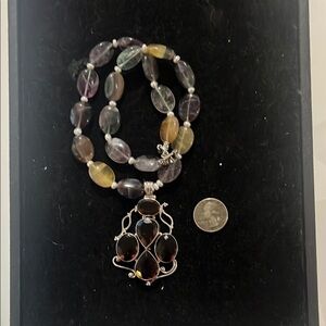 Fluorite Beaded Necklace with Purple Quartz